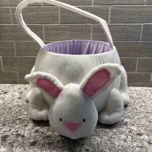 Plush White Easter Bunny Easter Basket with Handle and Light Purple Lining-Cute!